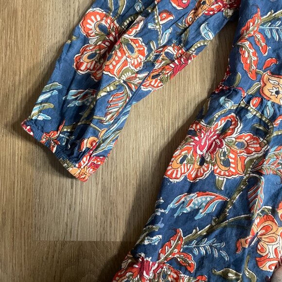 Fitzroy & Willa Marti Tiered Dress M medium blue floral block print India - Picture 4 of 9